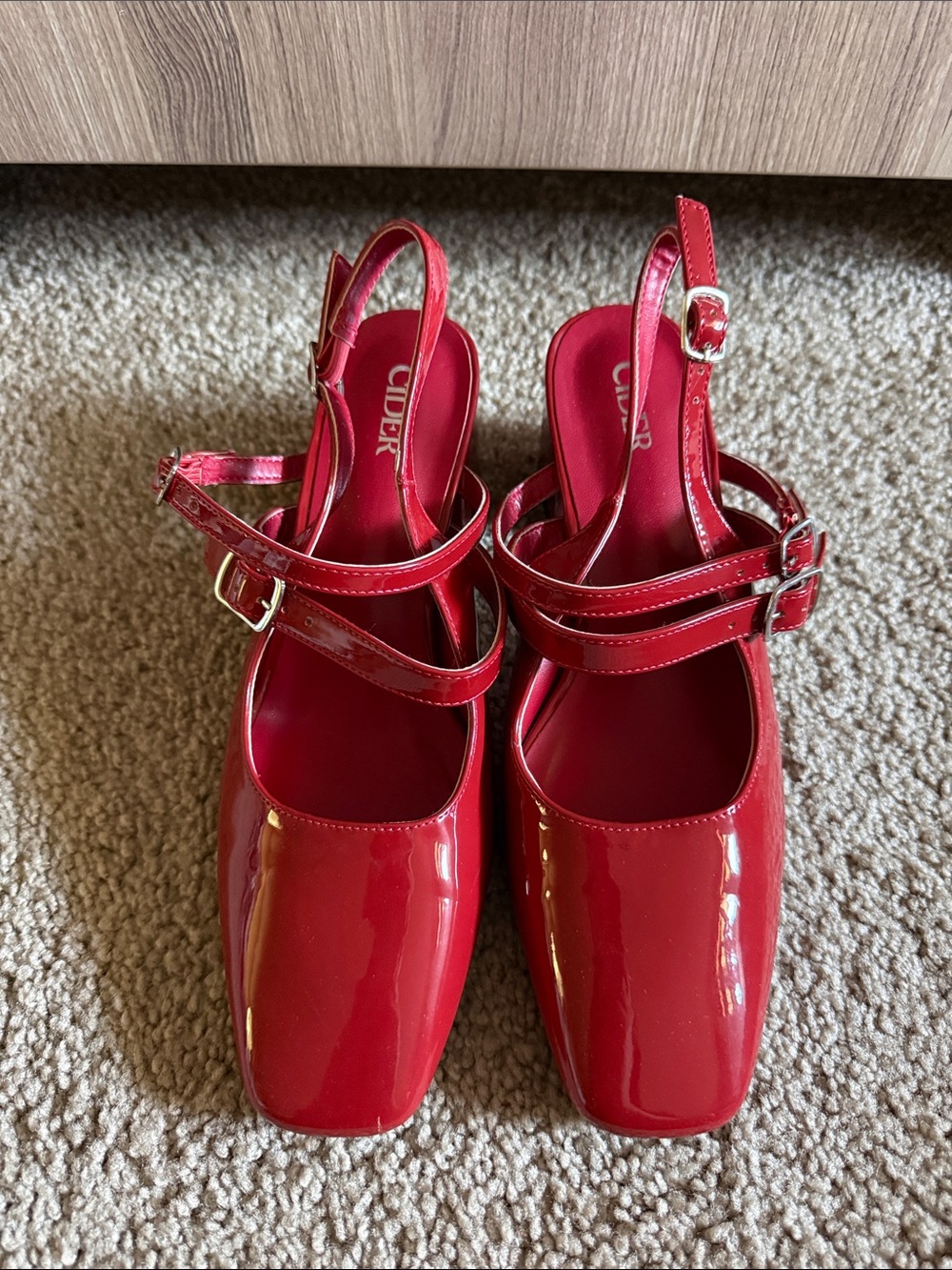 Cider Red Patent Double-Strap Mary Jane Slingbacks